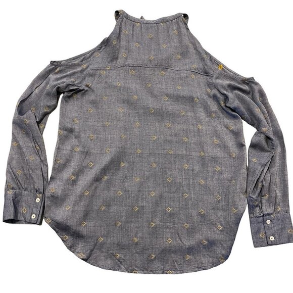 NWT William Rast Blue Cold Shoulder Long Sleeve Lace-up Blouse sz. Small - Picture 6 of 7